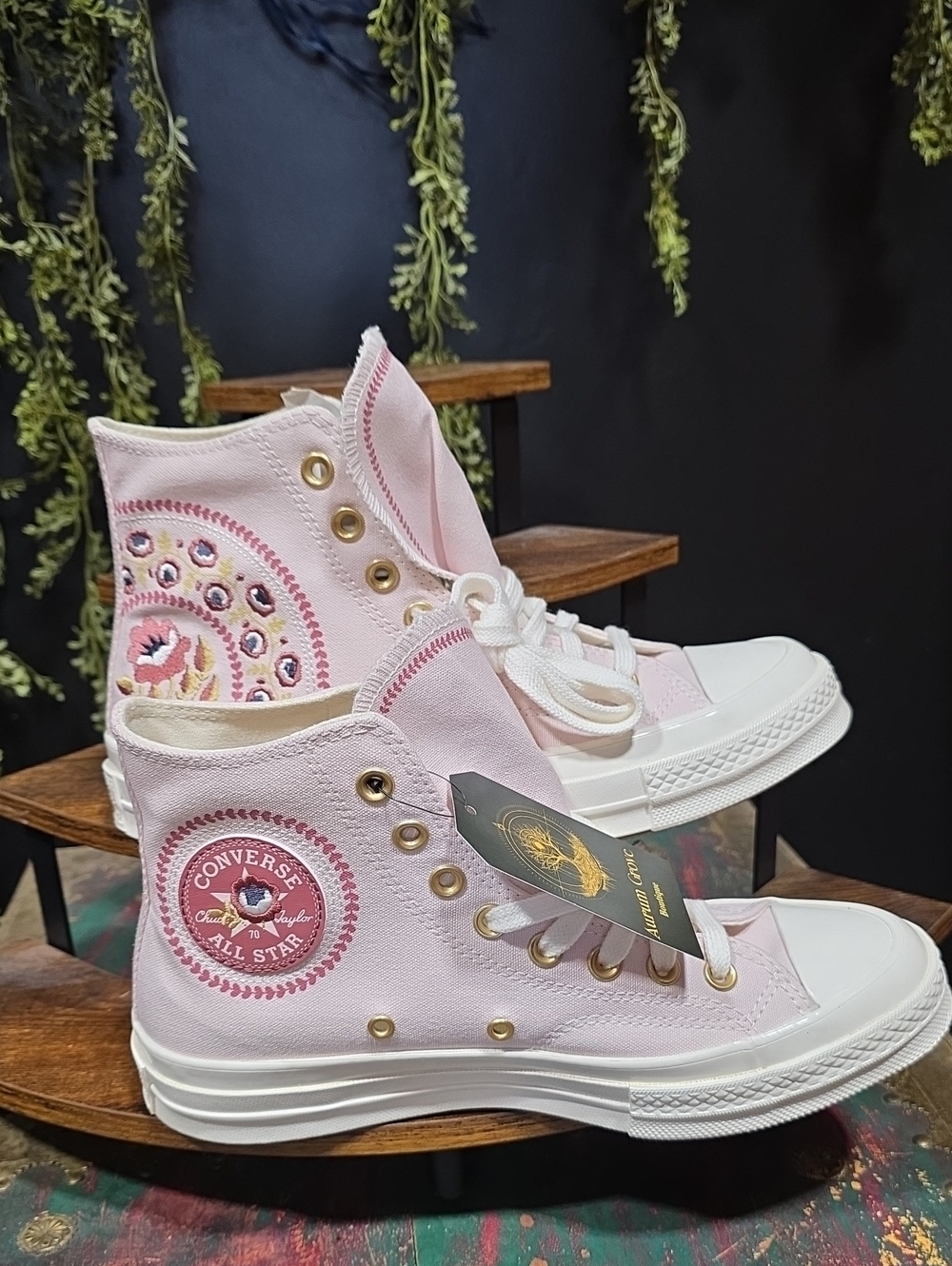 NEW! Converse Pink Embroidered High-Top Canvas Sneakers - Picture 11 of 13